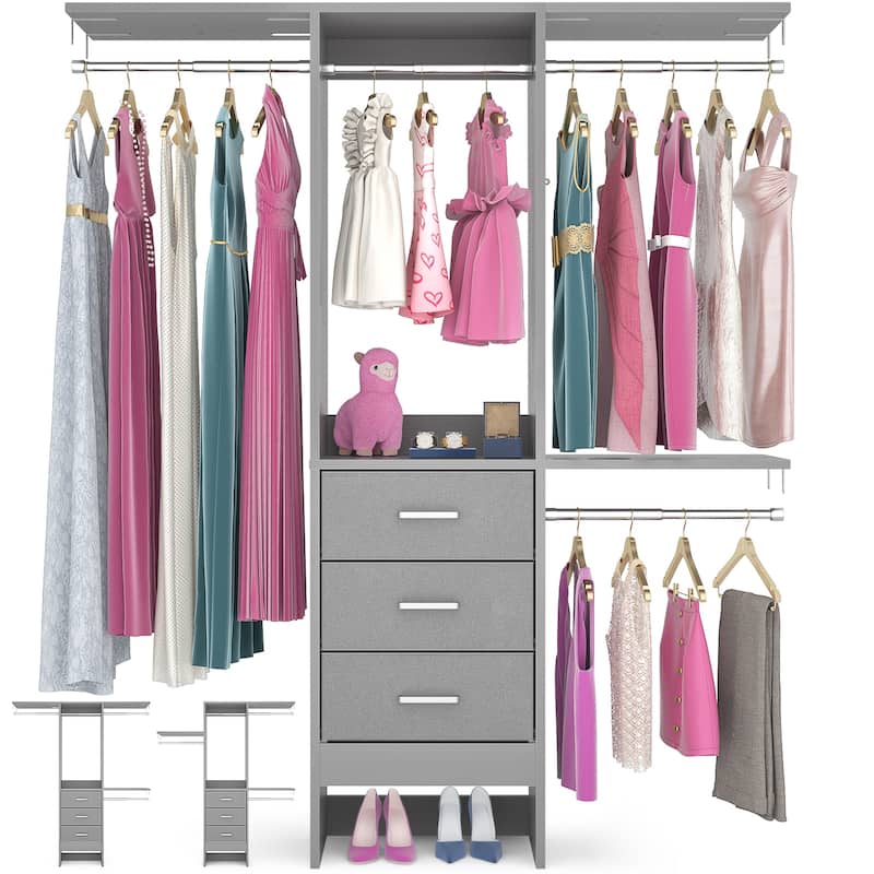 4FT Kid's Closet Syatem with Fabric Drawers for Small Closet, Closet Organizer for Walk-in/ Reach-in Closet