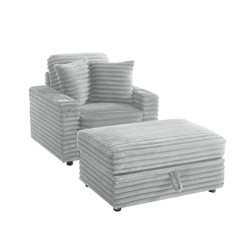 37" W Upholstered Chaise Lounge Accent Chair with Storage Ottoman