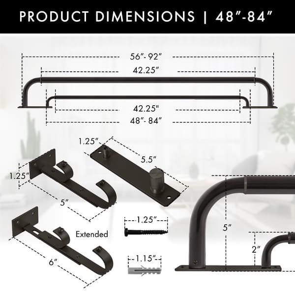 dimension image slide 17 of 21, Meriville Double Wrap Around Blackout Curtain Rod Set - 1-inch Diameter Front Rod and 5/8-inch Diameter Back Rod