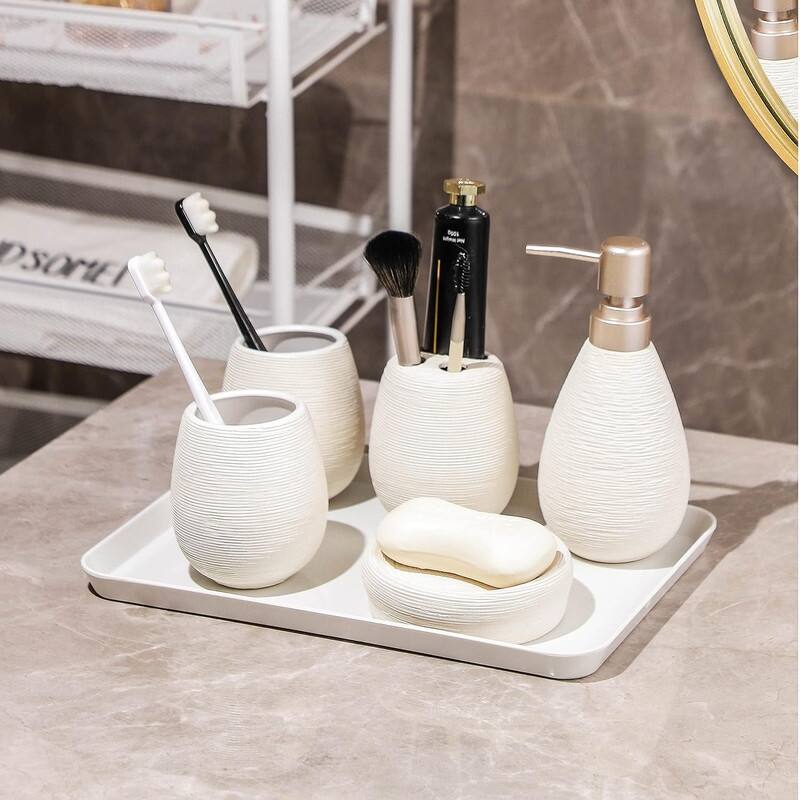 Ceramic Beige Bathroom Accessory Set