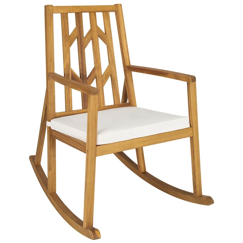 Gymax Outdoor Acacia Wood Rocking Chair Wooden Patio Rocker w/ Beige - Beige