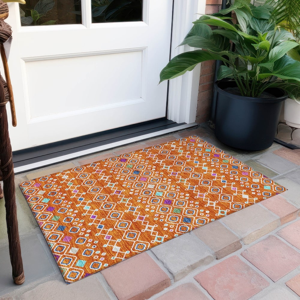 Machine Washable Indoor/ Outdoor Global Contempory Chantille Rug