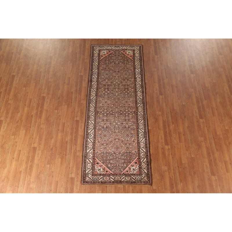 Traditional Hamedan Persian Vintage Runner Rug Handmade Wool Carpet - 3'8"x 9'8"