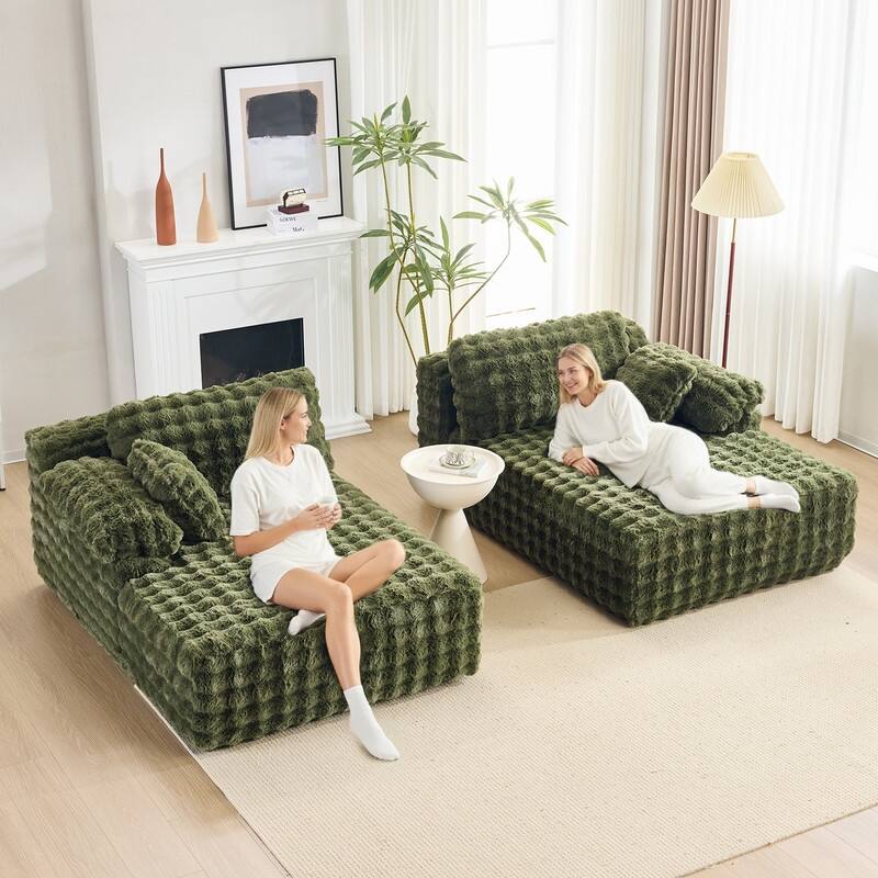 93" Velvet King Size Chaise Lounge Sofa Bed Sleeper Sofa with Dual Mattress