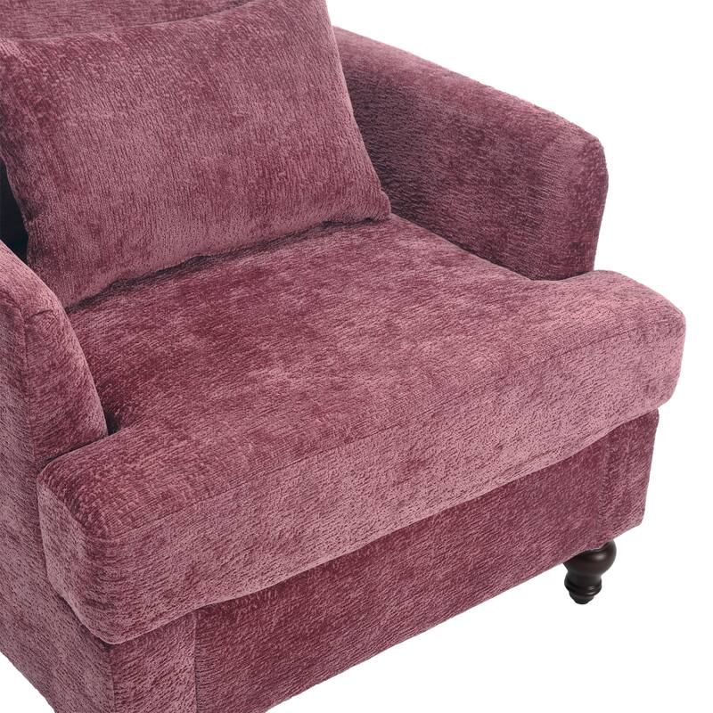 Chenille Fabric Accent Chair, Tufted Upholstered Living Room Chair, Lounge Armchair with Solid Wood Frame & Pillows
