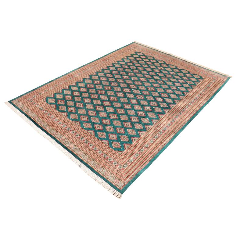 Rustic Bokhara Sellers Green/Pink Hand Knotted Wool Rug - 10'8'' x 14'1''
