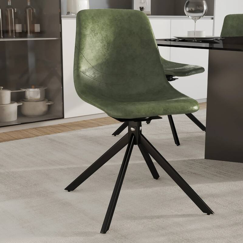Markley Leather Dining Chair 360 Degree Swivel with Iron legs Modern Accent Side Chair Set of 2