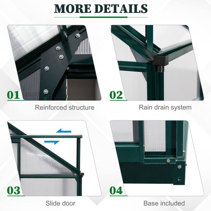 Outsunny Walk-In Garden Aluminum Polycarbonate Greenhouse with Roof Vent for Plants Herbs Vegetables