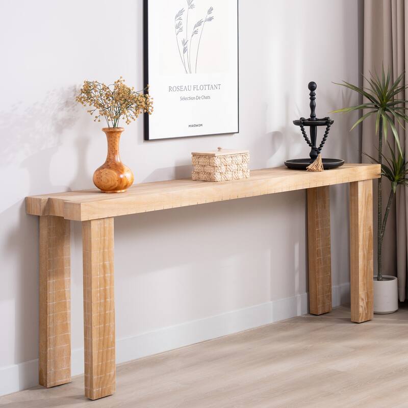 Rustic Natural Wood Console Table - 77"Entryway Table with Modern Farmhouse Design, Long Narrow Sofa Table for Living Room