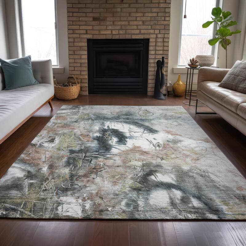 Machine Washable Indoor/Outdoor Modern Artistry Chantille Rug