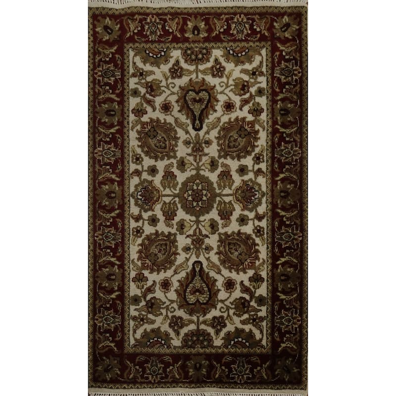 Hand Knotted Oriental 100% Wool Carpet Traditional Floral Beige & Ivories Agra Area Rug - 5' 0'' X 3' 1''