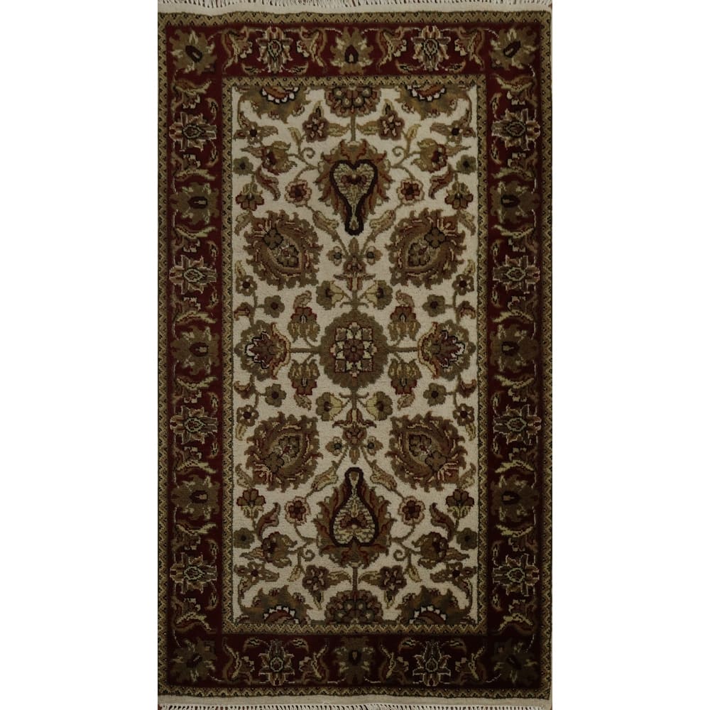 Hand Knotted Oriental 100% Wool Carpet Traditional Floral Beige & Ivories Agra Area Rug - 5' 0'' X 3' 1''