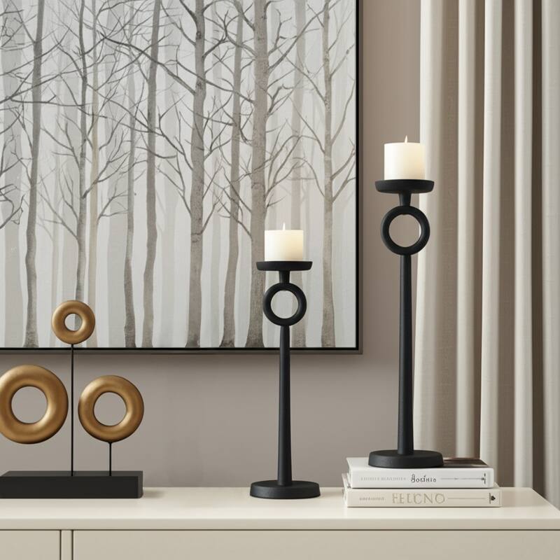 Metal Candle Holder - Contemporary Black Aluminum Narrow Candle Holder for Home or Office Decor - Black - 5" x 5" x 17"