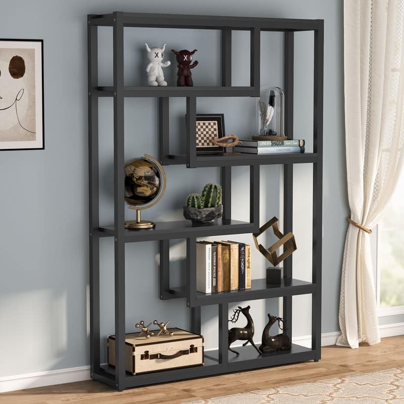 6-Tier Etagere Bookcase, Modern Industrial Staggered Bookshelf