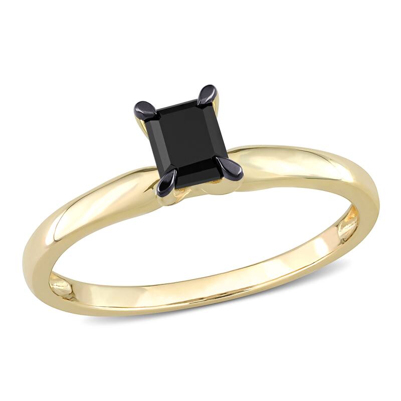 Miadora 1/2ct TDW Emerald-cut Black Diamond Solitaire Engagement Ring in 14k Yellow Gold