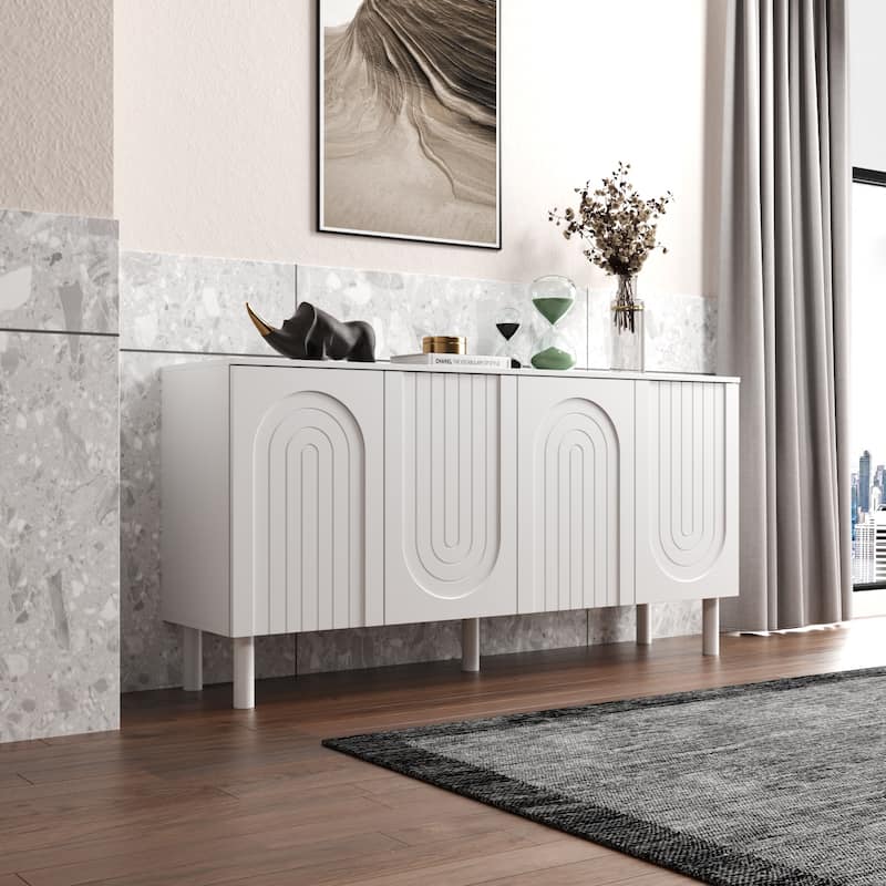 63.2"W Bookcase Credenza Sideboard Buffet with Drawer & Pop-Up Doors