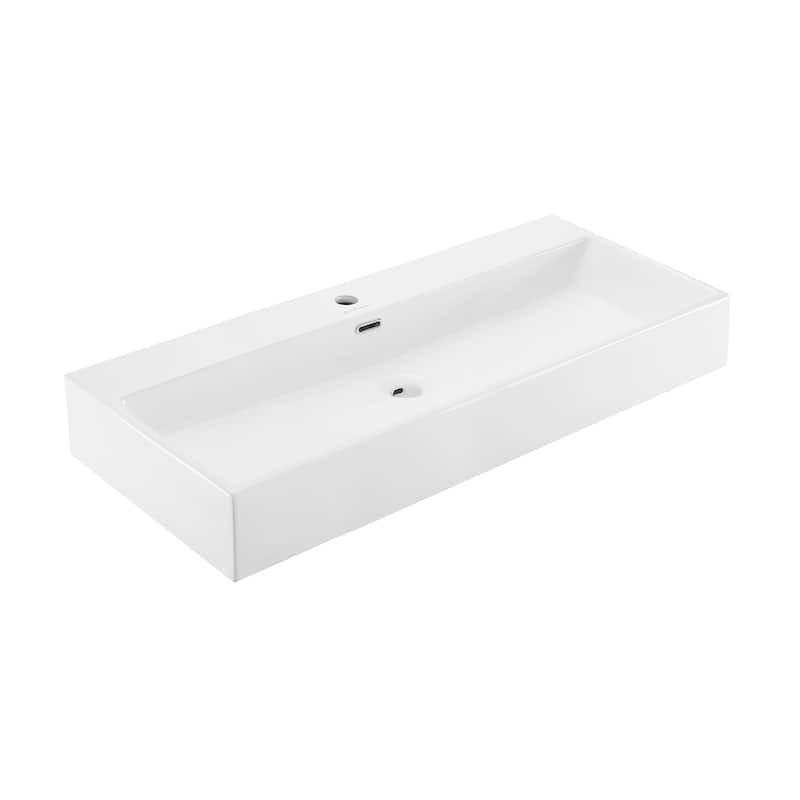 Reims 40" Rectangle Wall-Mount Bathroom Sink - 39.65" x 16.8" 5.65" - 39.65" x 16.8" 5.65" - White