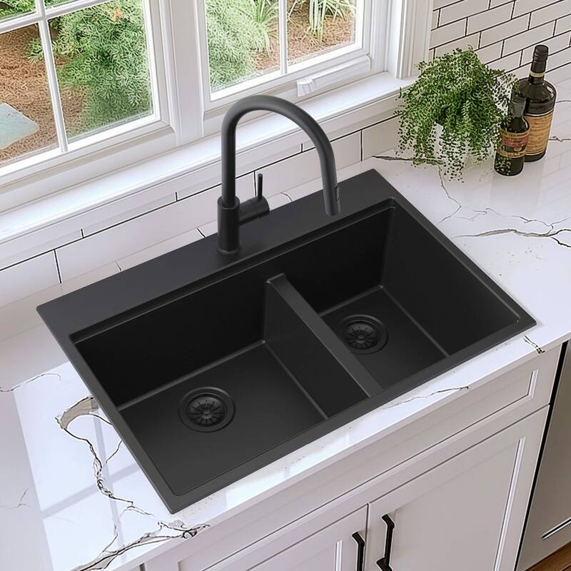 33" Top-Mount Workstation Double Bowl Quartz Kitchen Sink