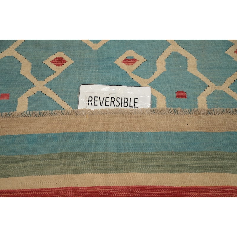 Hand Woven Oriental 100% Wool Carpet Southwestern Tribal Navy Blue & Blues Kilim Area Rug - 12' 11'' X 9' 8''