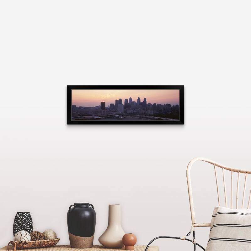 "Sunrise Philadelphia PA" Black Framed Print - Landscape - Wood - Rectangle - Black - 36 x 12 - 1 Piece - Handmade