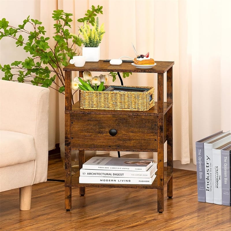 Nightstand Set of 2 with Charging Station and USB Ports