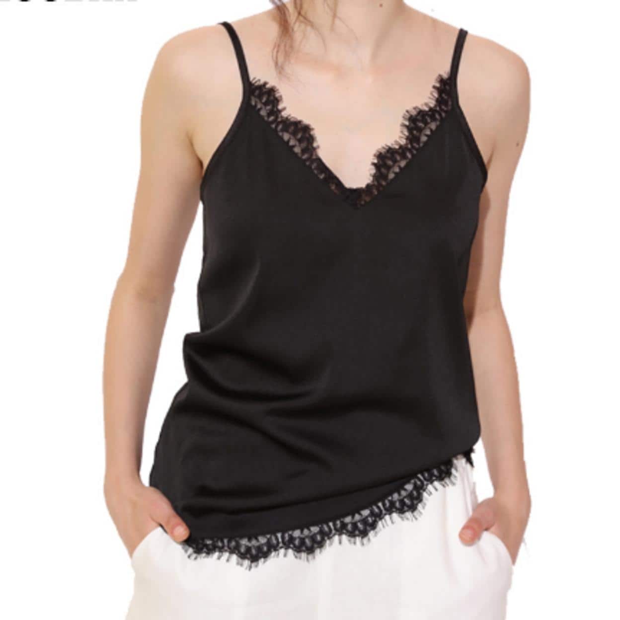 satin tank top with lace