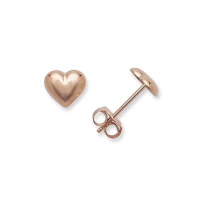 14k Rose Gold Heart Post Earrings - Red