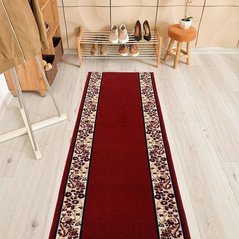 Custom Size Flower Bordered 26 Inch Wide Non-Slip Stair Runner Rug