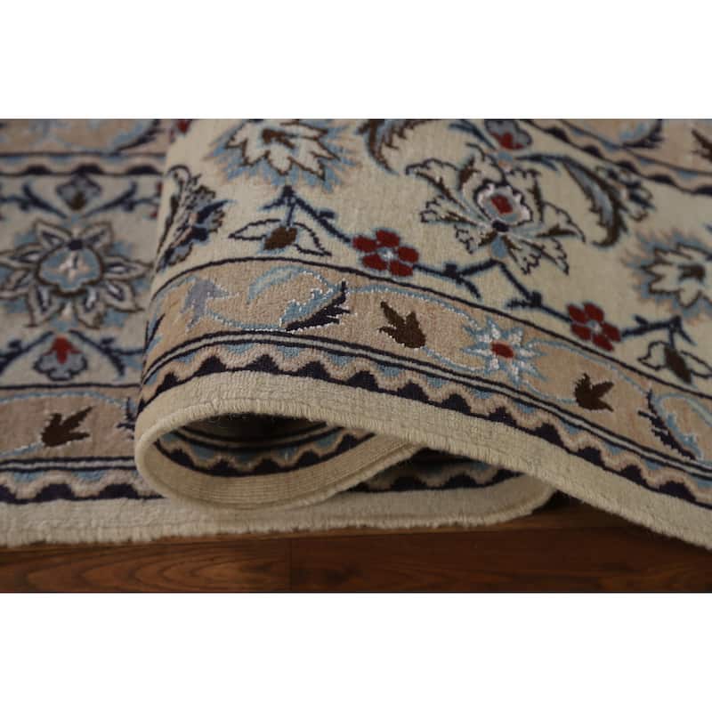 Handmade Wool & Silk Nain Persian Area Rug Oriental Carpet - 6'7"x 9'7"