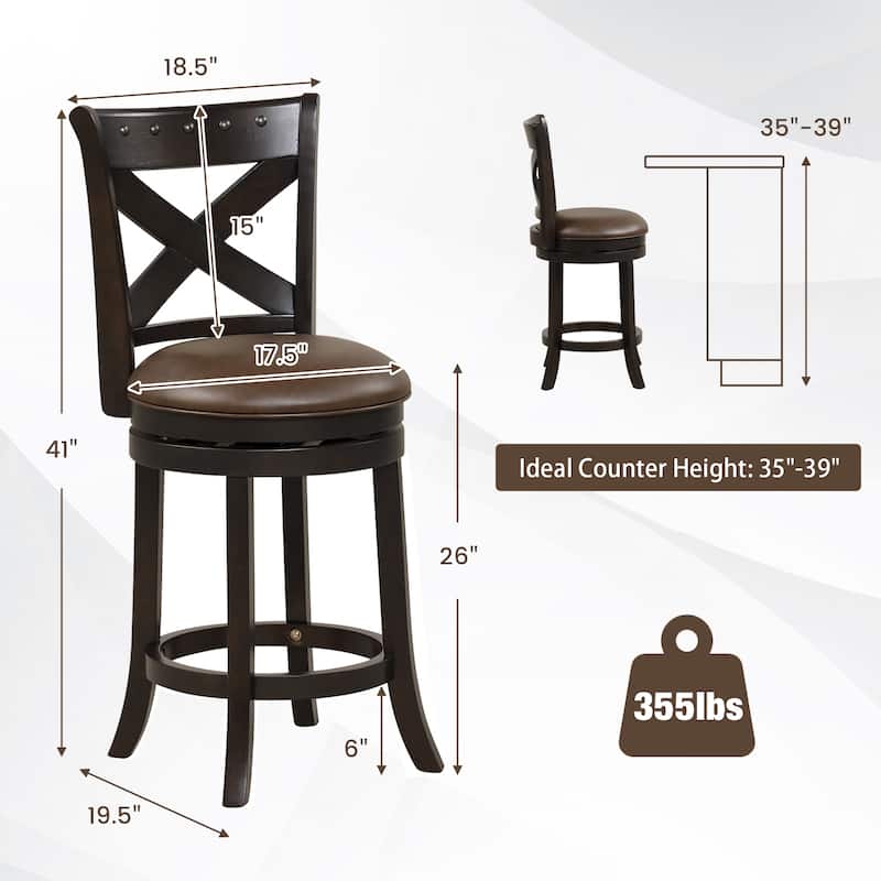 Swivel Bar Stool with Curved Backrest PU Leather Seat and Footrest