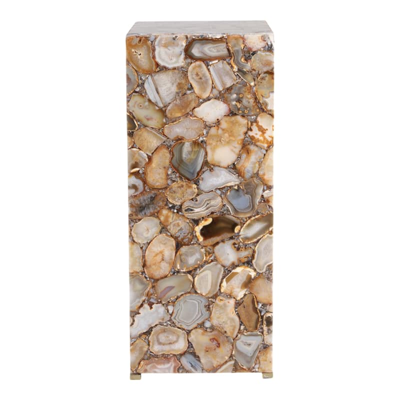 Stone Metal Accent Table Modern C-Shape Glam Finish - 25" Brown - 14" x 10" x 24.75"