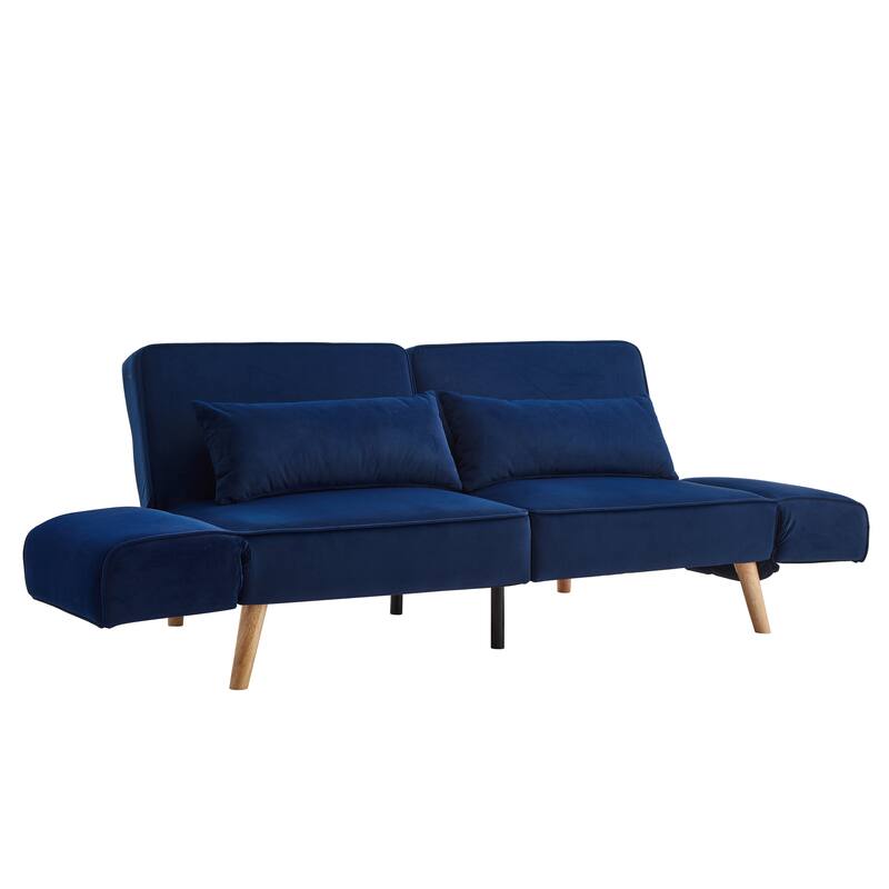 Futon Sleeper Sofa Bed Velvet Recliner Sofa Loveseat Couch with Adjustable Armrests, Splitback Recline and Pillows