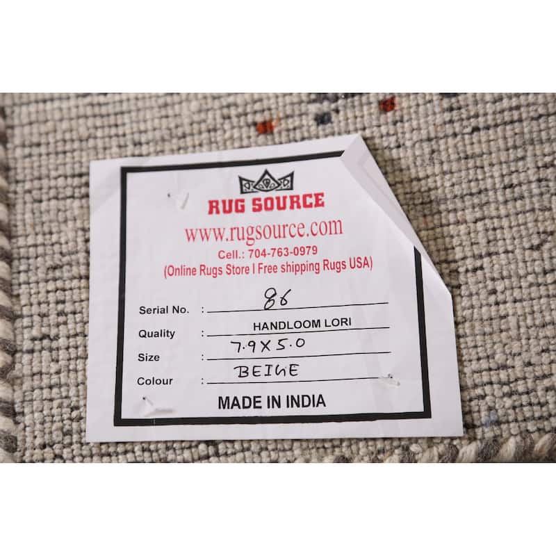 Beige Tribal Gabbeh Indian Area Rug Hand-Knotted Wool Carpet - 5'0" x 7'9"