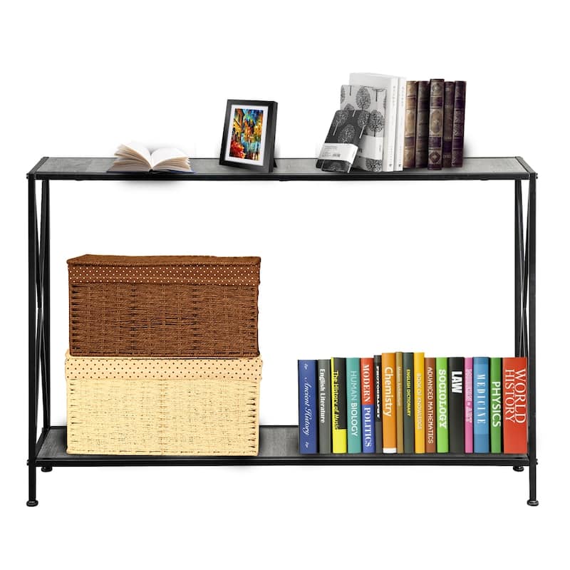 Modern Black Console Table with Steel Frame and Two Shelves for Living Room or Entryway - 43.3" x 9.5" x 28.7" (L x W x H)