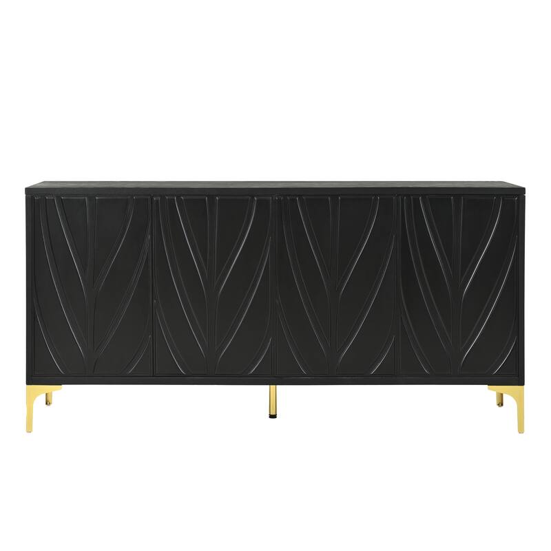 Creative carved 4-door Sideboard Handleless Press-to-Open Design Buffet Cabinet for Dining Room,Living Room, Bedroom, Hallway