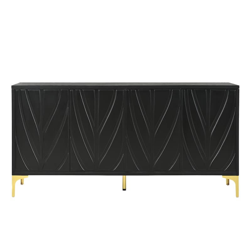 Sideboard Cabinet with 4 Carved Doors, Wooden Buffet Cabinet with Adjustable Shelves, Accent Cabinet with Metal Legs