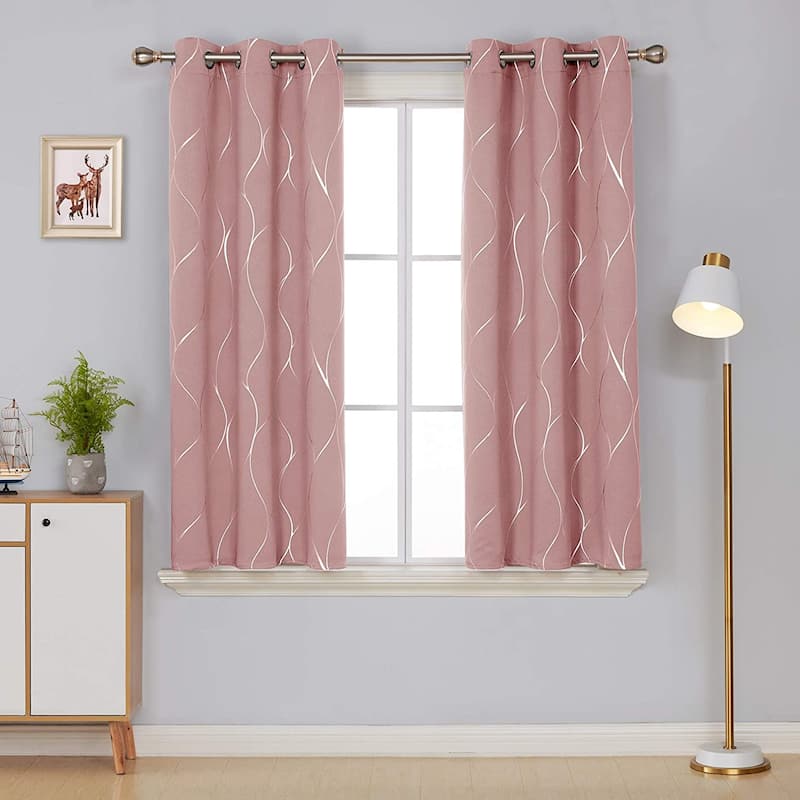 Deconovo Silver Line 42 Width Curtain Panel Pair (2 Panel) - W42"x L63" - Coral Pink