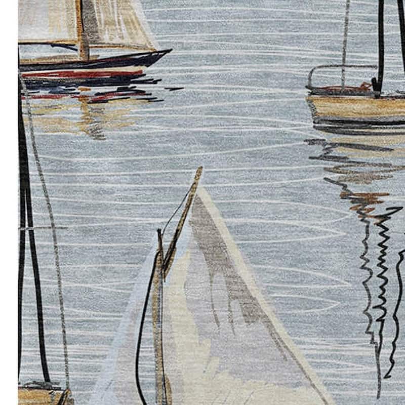 HomeRoots 50" X 70" Beige Ivory And Sky Blue Sailboat Microfiber Plush Throw Blanket