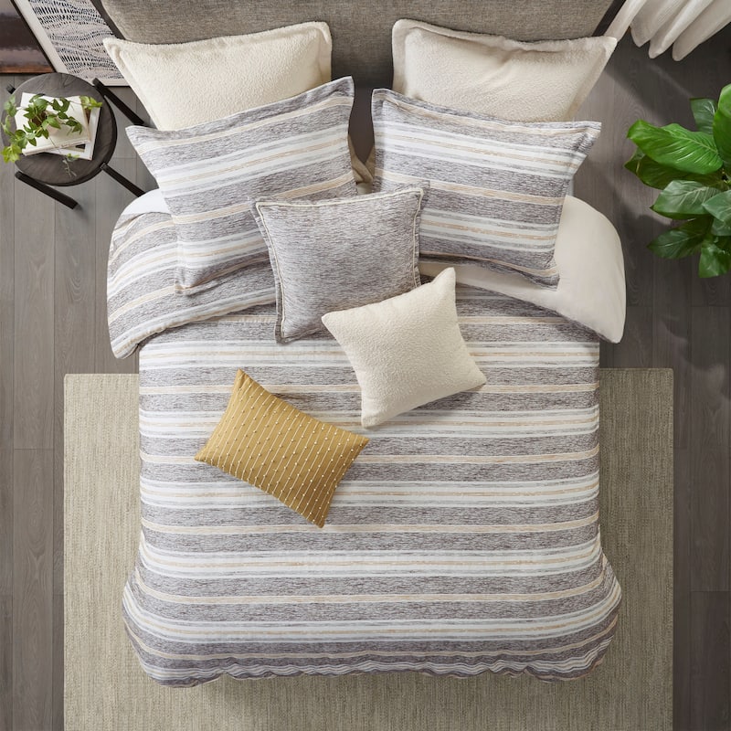 Madison Park Signature Oasis Oversized Chenille Jacquard Comforter Set with Euro Shams and Throw Pillows