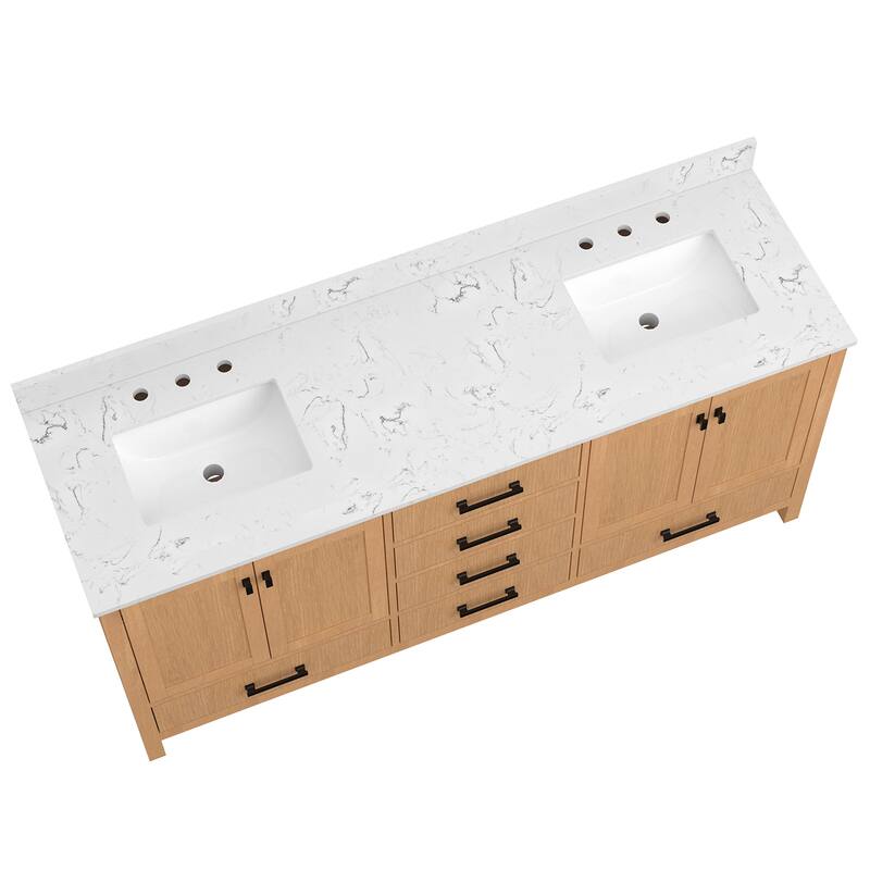 StarrySky 72 inch Undermount Double Sink Bathroom Vanity with Engineered Carrara Marble Top