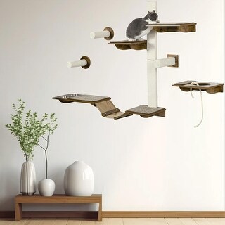 Cat Climbing Shelves with Feeding Station, Sisal Posts, and Platforms ...