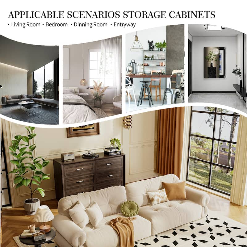 Modern Wooden Chest of Drawers with 6 Spacious Storage Compartments, Dark Brown Entryway Cabinet Dresser
