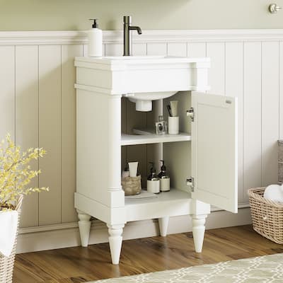 Freestanding Small-Space Cabinet with a Single Sink and Adjustable Shelf, 18" Modern Bathroom Vanity with Sink & Storage