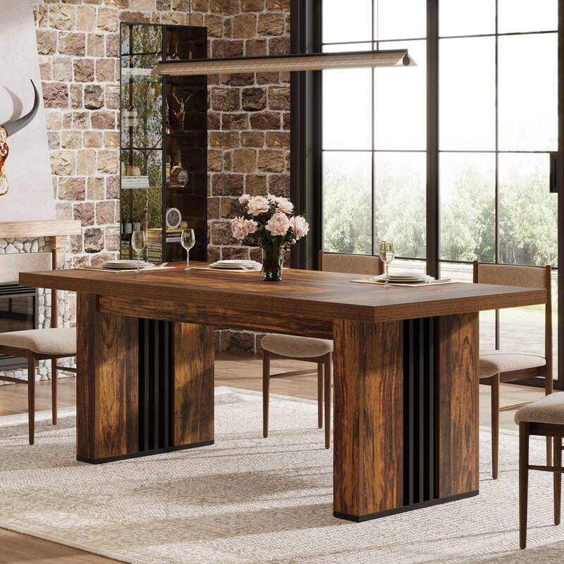 70.86'' Industrial Rectangular Dining Table with and Dual Tone Pedestal