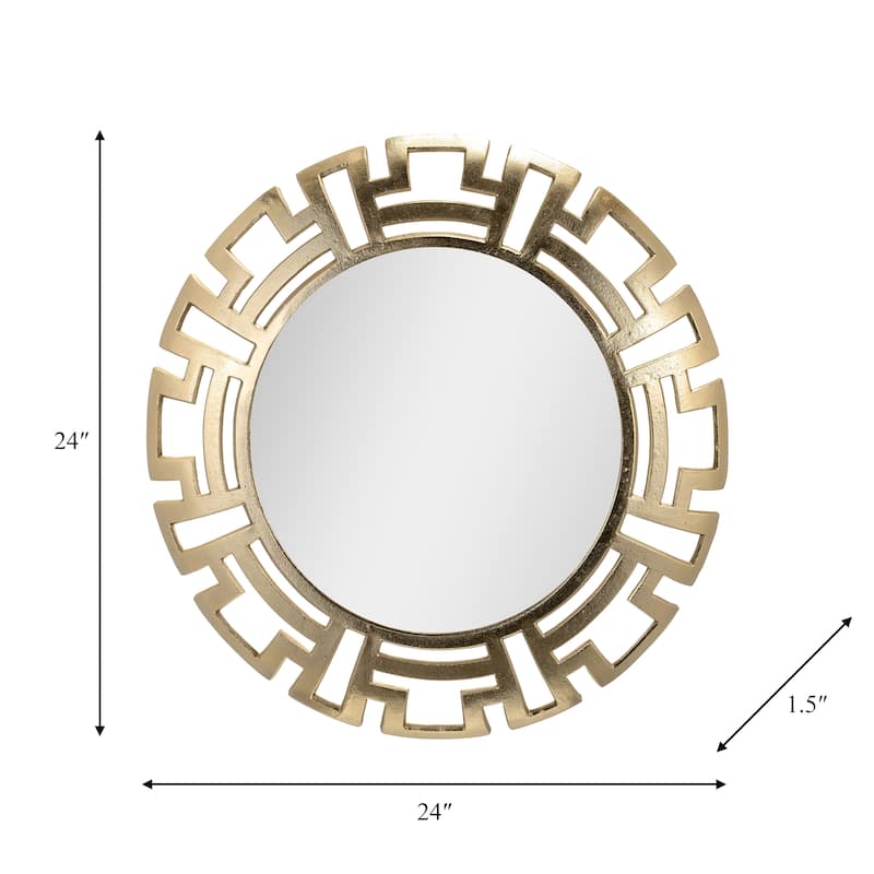 24" Round Metal Mirror Contemporary Abstract Gold Aluminum Mirror in Tribal Design Creative Glam Decorative Wall