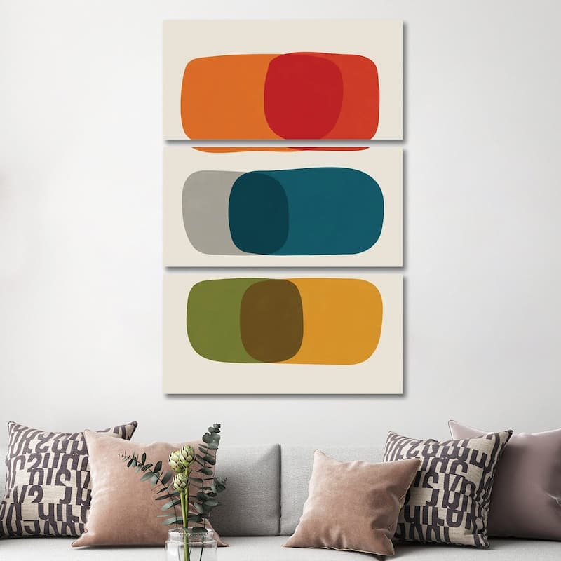 iCanvas "Colorful Mid-Century Modern Bold II" by EmcDesignLab 3-Piece Wall Art Set - 60x40x1.5