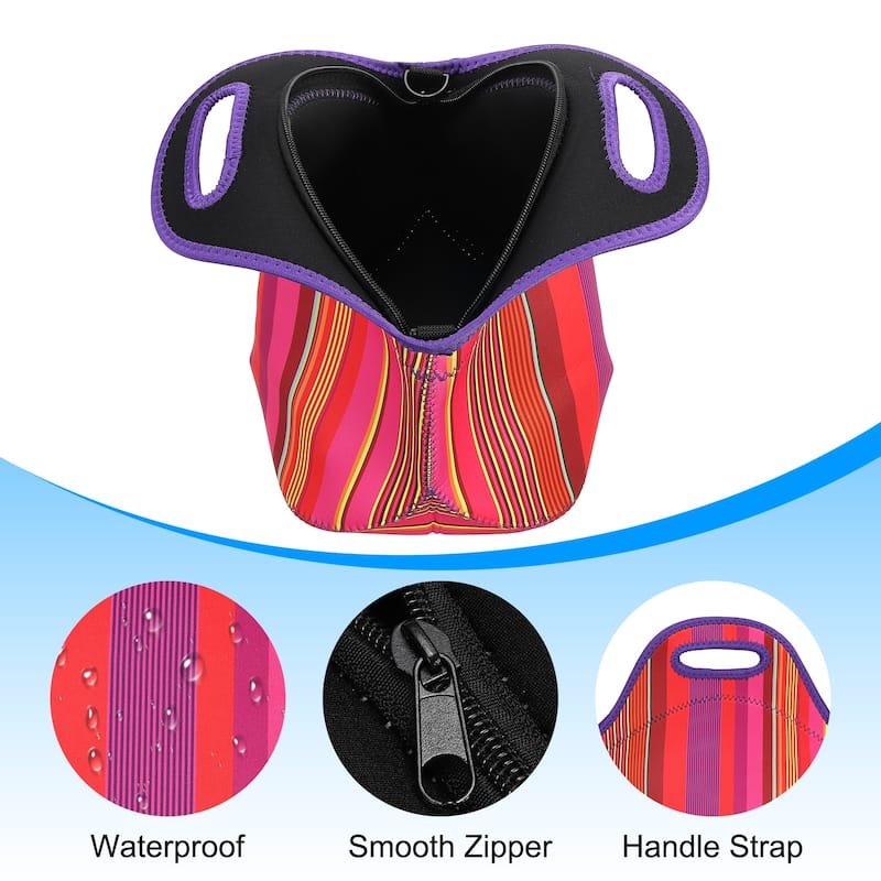 Neoprene Lunch Tote Bag with Shoulder Strap, Thin Vertical Stripe Pattern - Multicolor Stripe Pattern