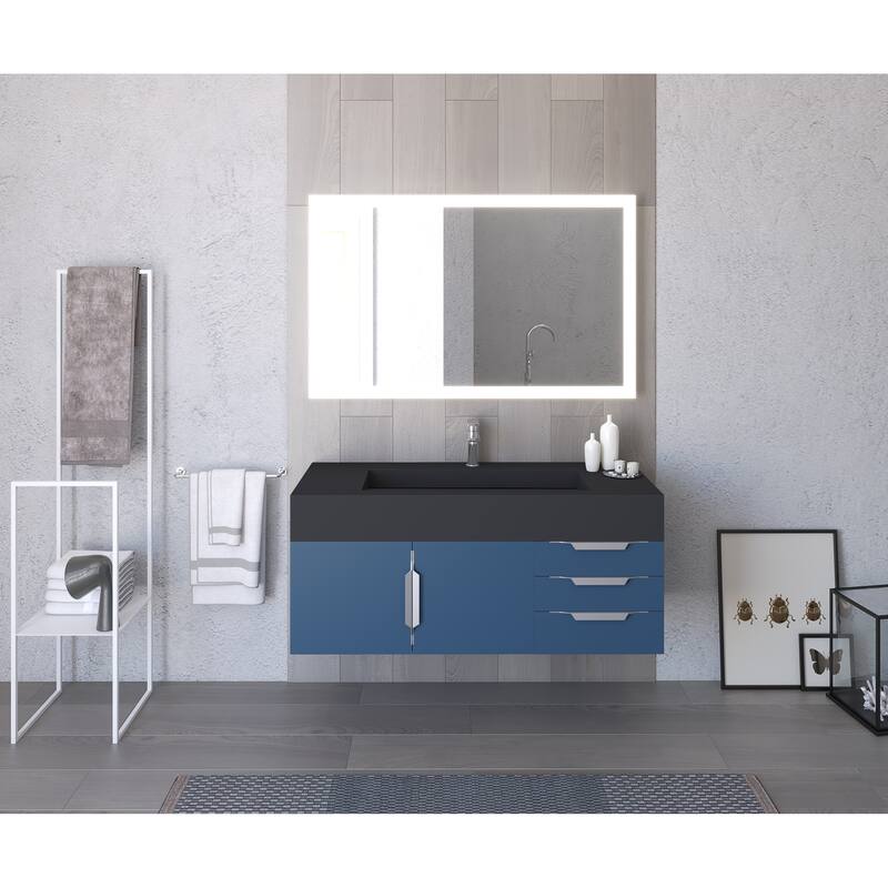 Nile 48" Wall Mounted Bathroom Vanity Set w/ Black Top