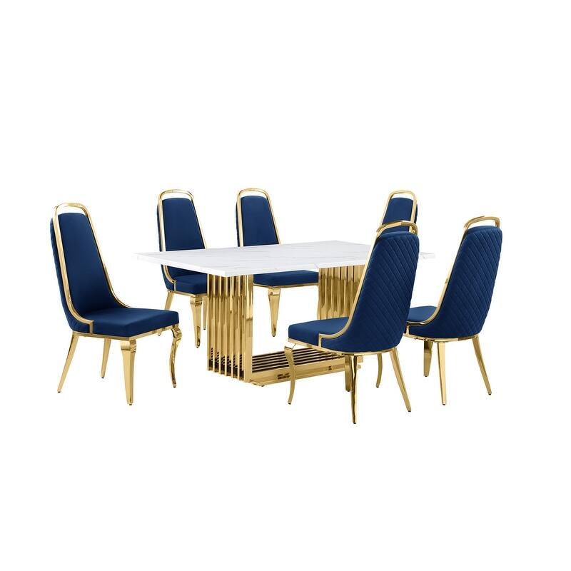 Best Quality Furniture D310/1-SC310-7 Dining Set with 68" White Marble Top