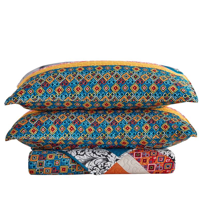 Boho Stripe Quilt Reversible 3 Piece Bohemian Design Bedding Set